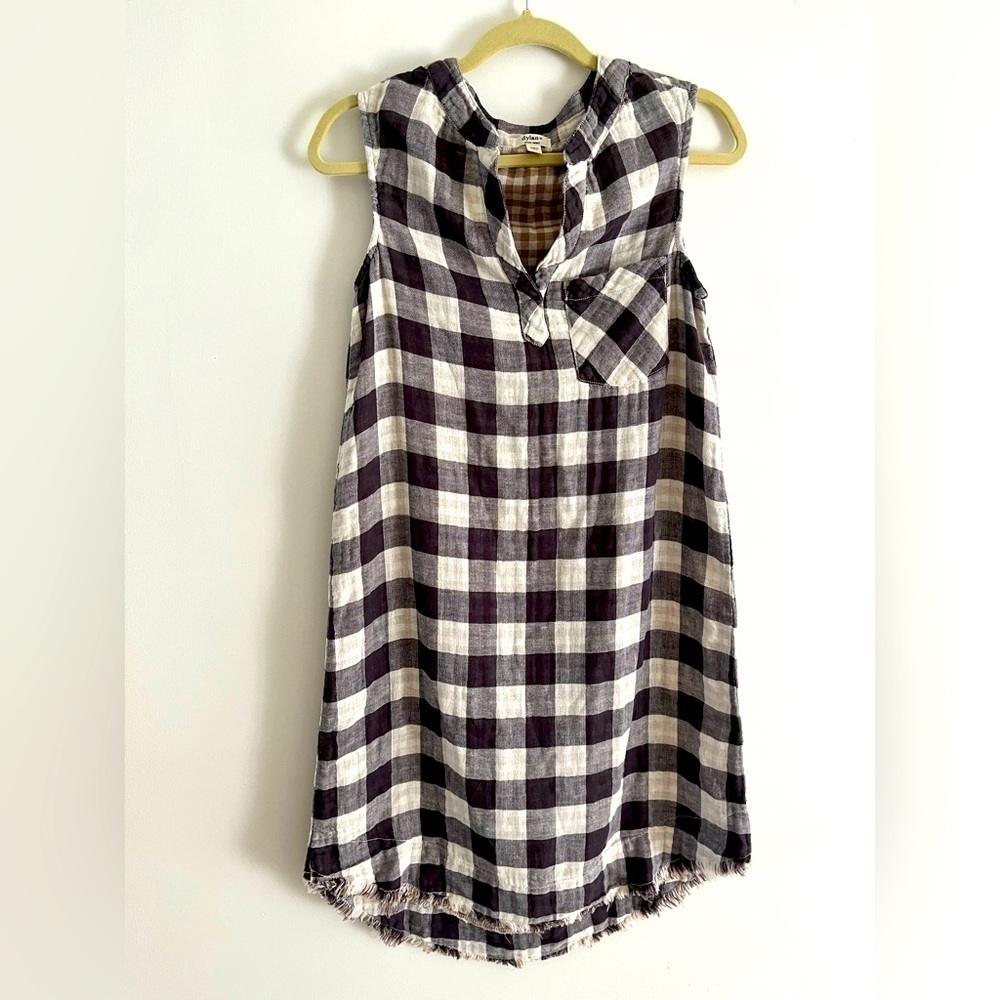 Dylan Sleeveless Gingham Linen Blend Dress XS‎ Black White Cottagecore Boho
